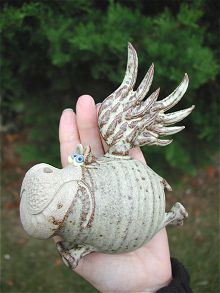  Pottery Flying Hippos - set of three 