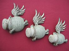  Pottery Flying Hippos - set of three 