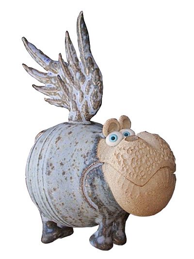  Pottery Flying Hippos - set of three 