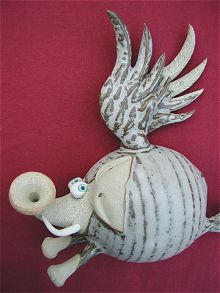  Pottery Flying Elephants - set of three 