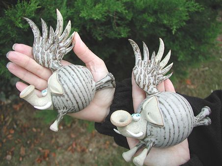  Pottery Flying Elephants - set of three 