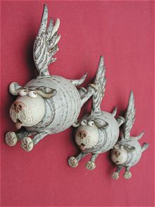  Pottery Flying Dogs - set of three 